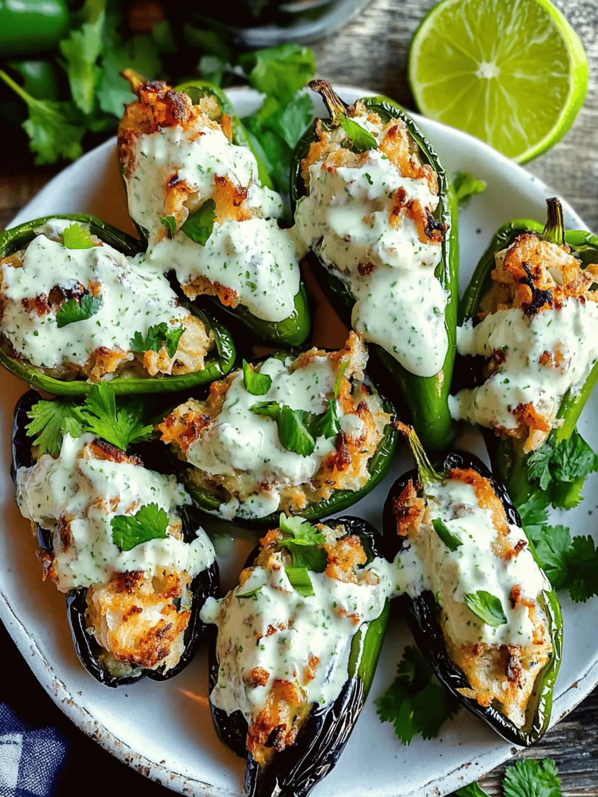 Stuffed Poblano Peppers with Cilantro Lime Crema