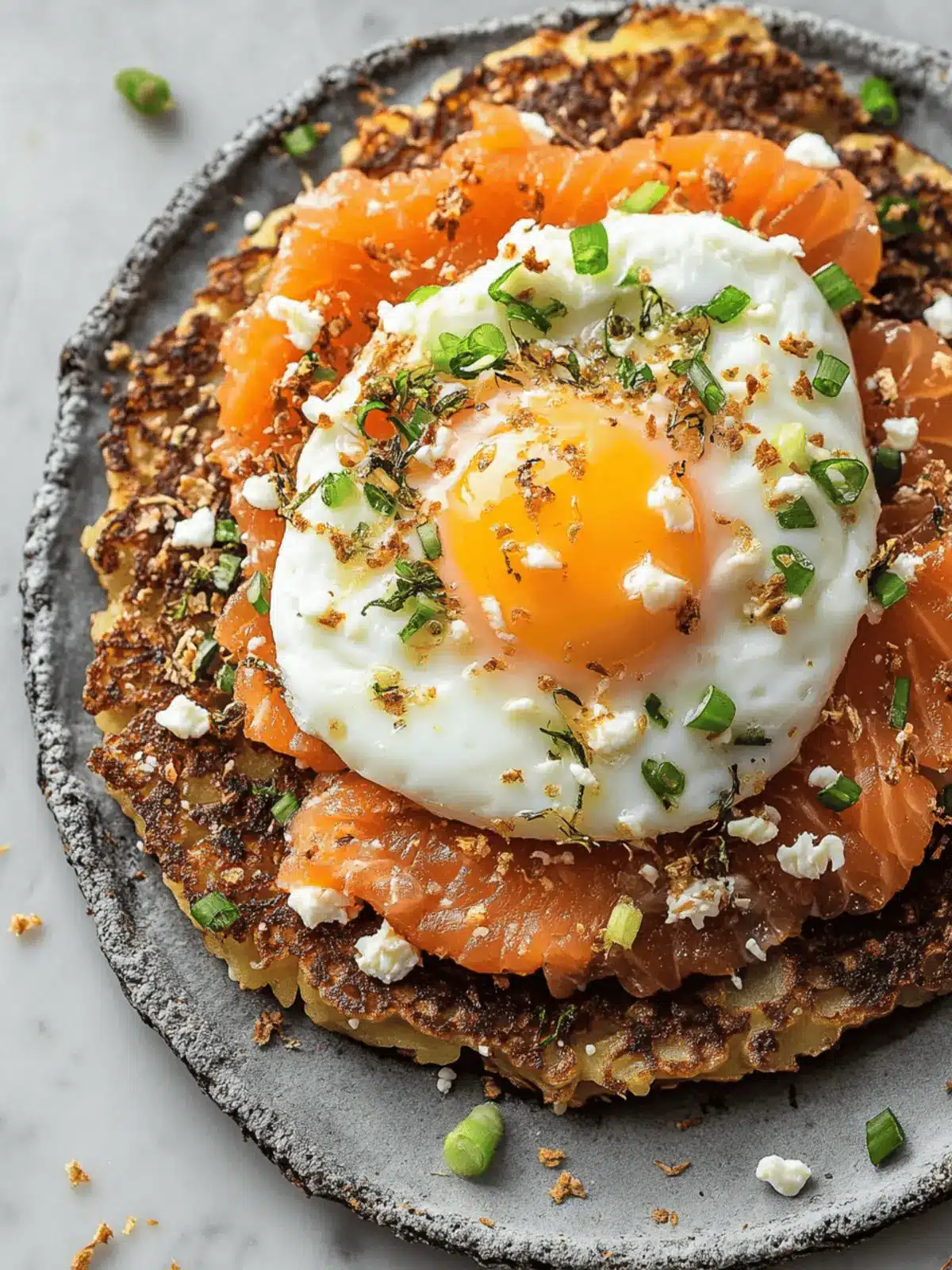 Crispy Potato Pancakes with Smoked Salmon and a Poached Egg