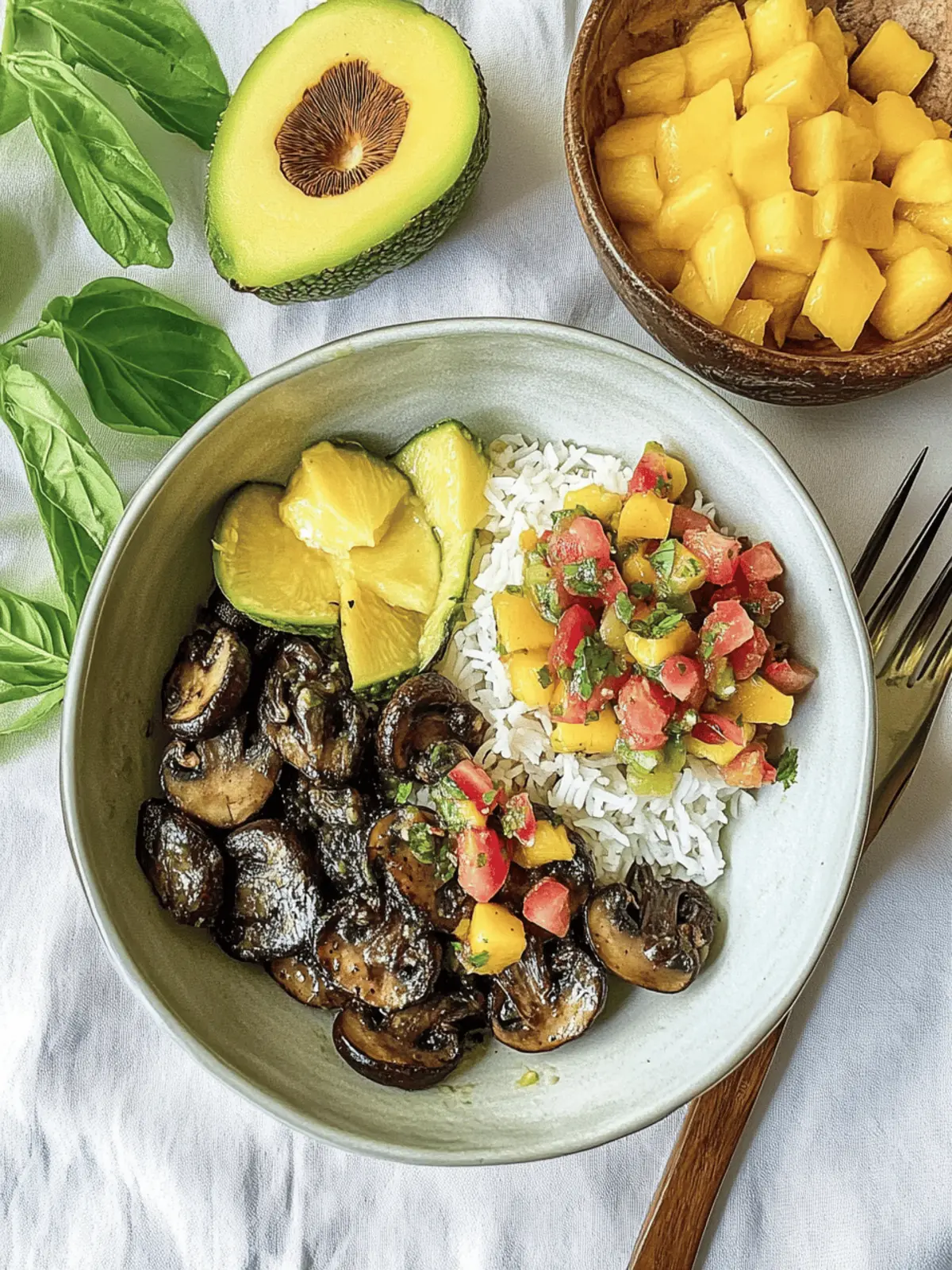 Jerk Mushrooms with Mango Salsa and Coconut Rice