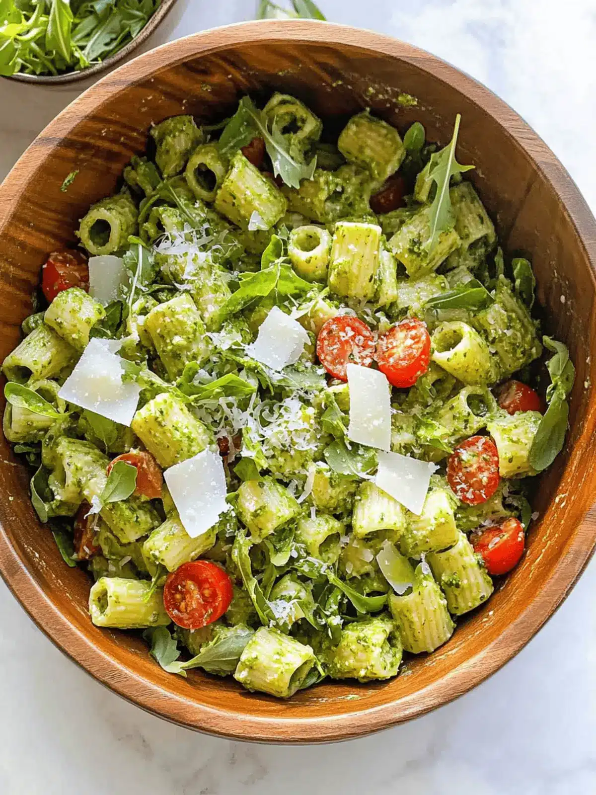 Pesto Rigatoni Pasta Salad with Parmesan