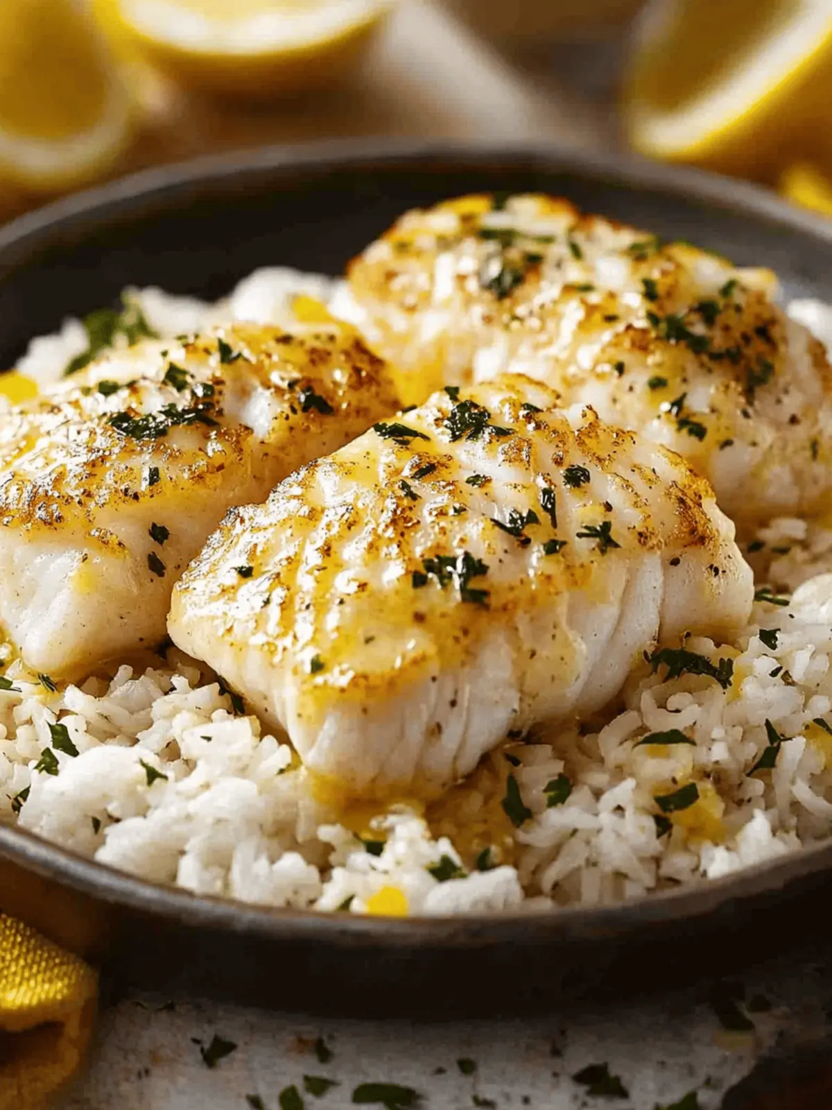 Lemon Butter Cod with Rice