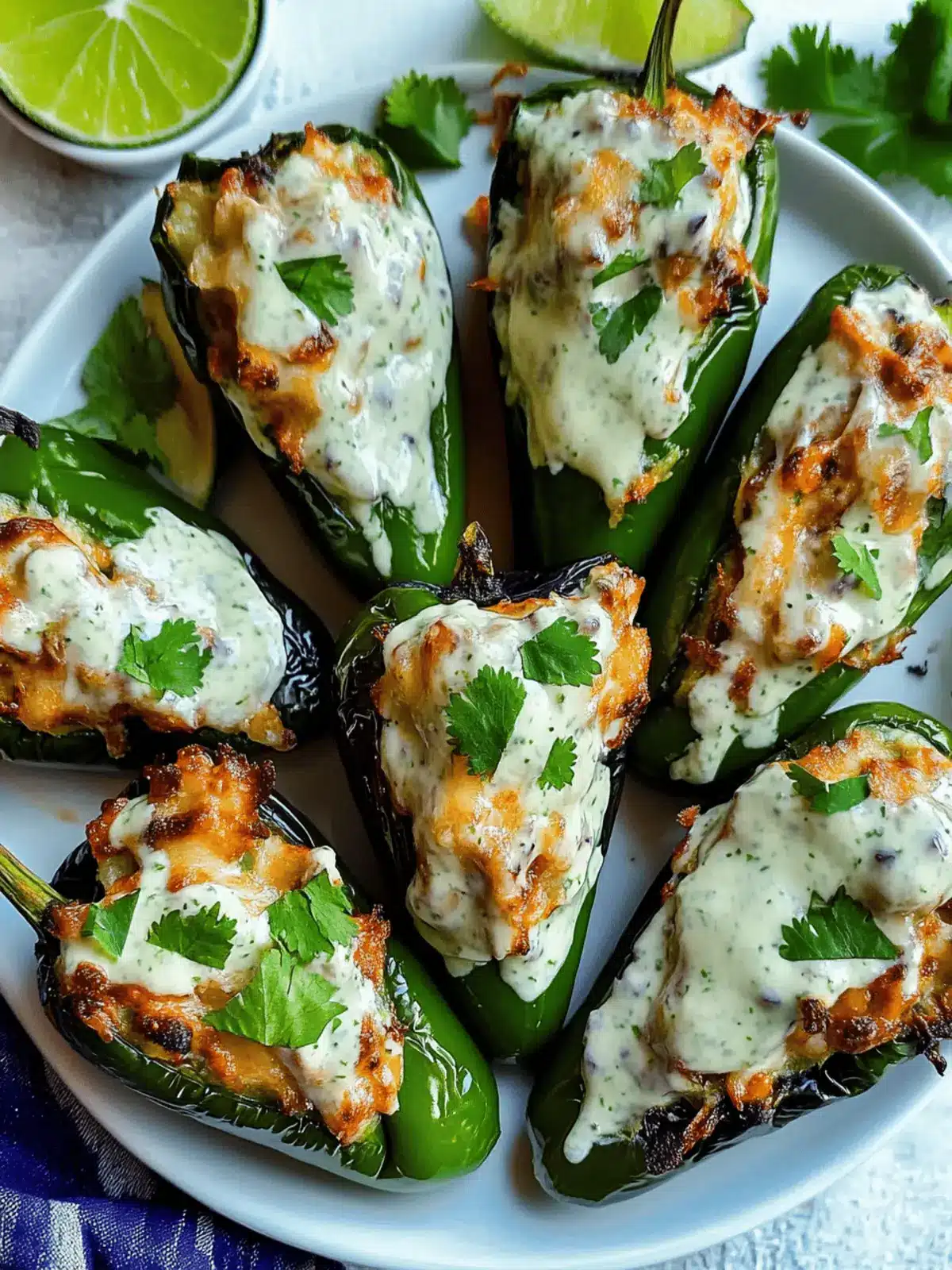 Stuffed Poblano Peppers with Cilantro Lime Crema