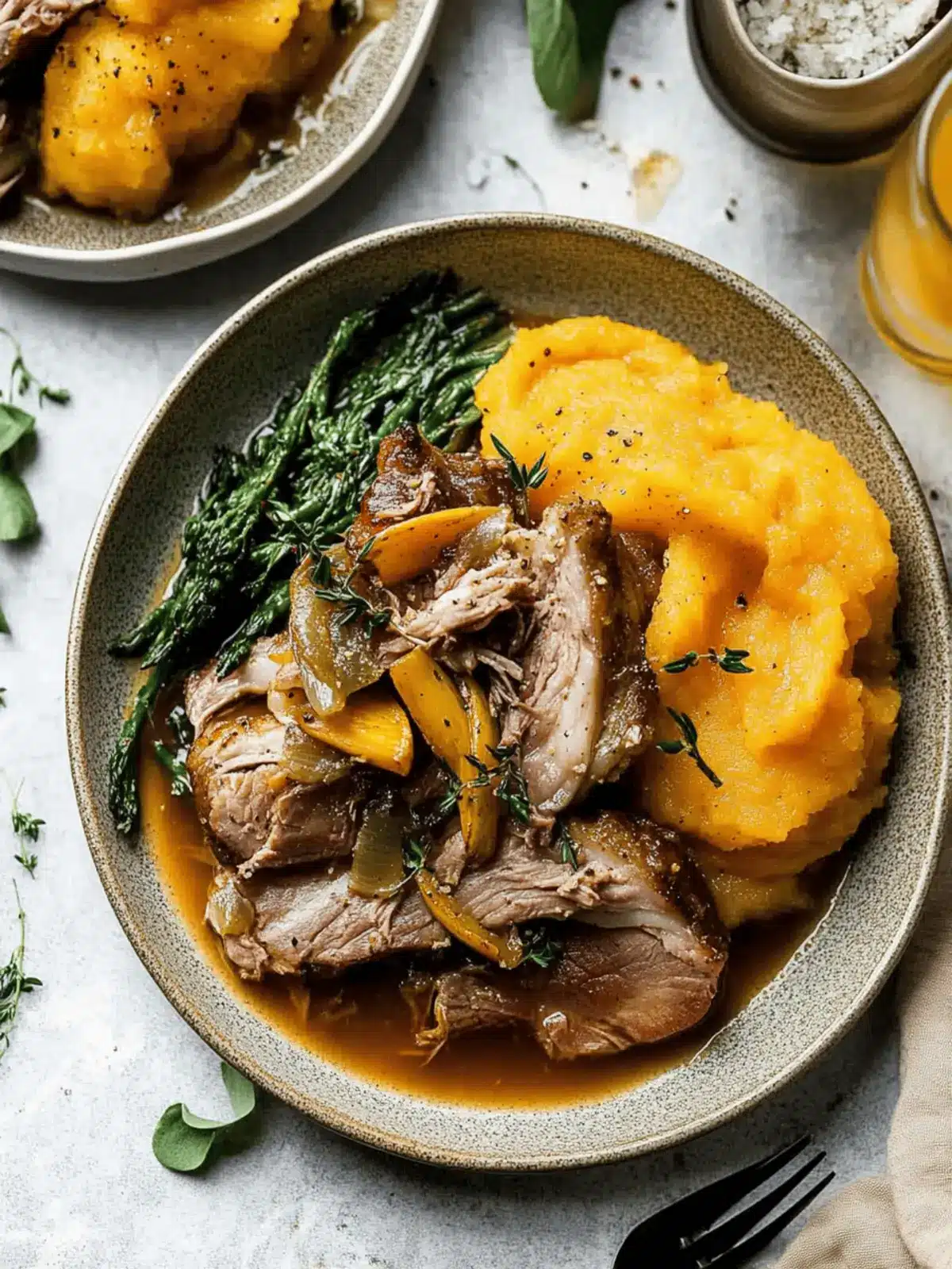 Apple Cider Braised Pork Shoulder with Roasted Garlic Whipped Butternut Squash