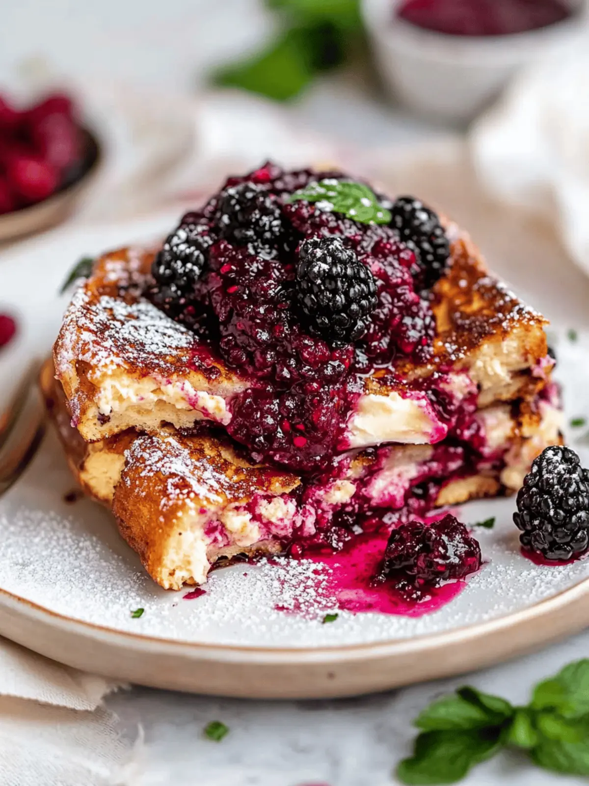 Cream Cheese Stuffed Blackberry Compote French Toast