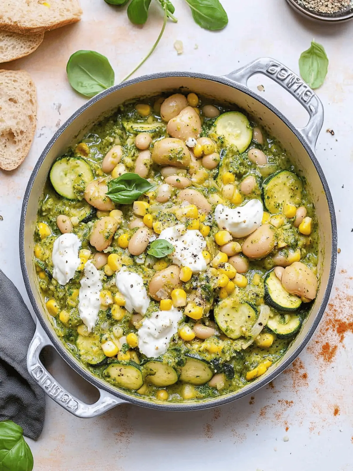 Pesto Courgette Corn and Butterbeans (Vegan High-Protein)