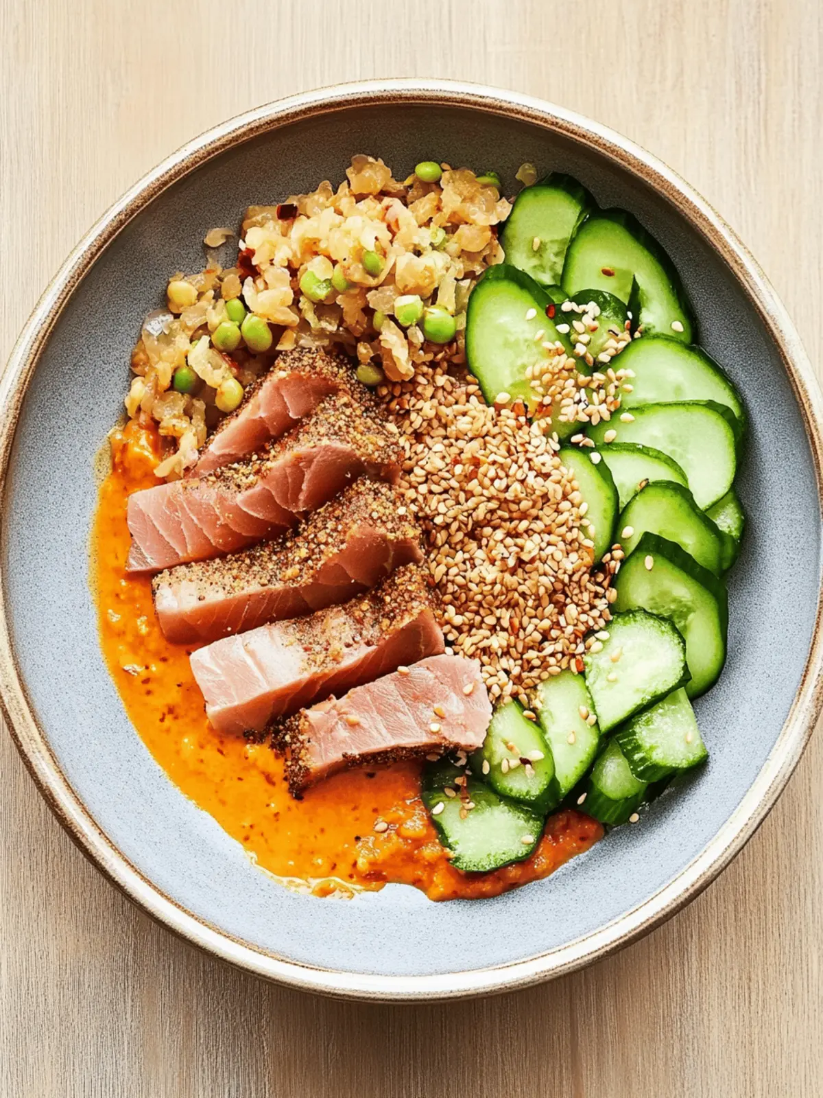 Seared tuna kimchi bowl