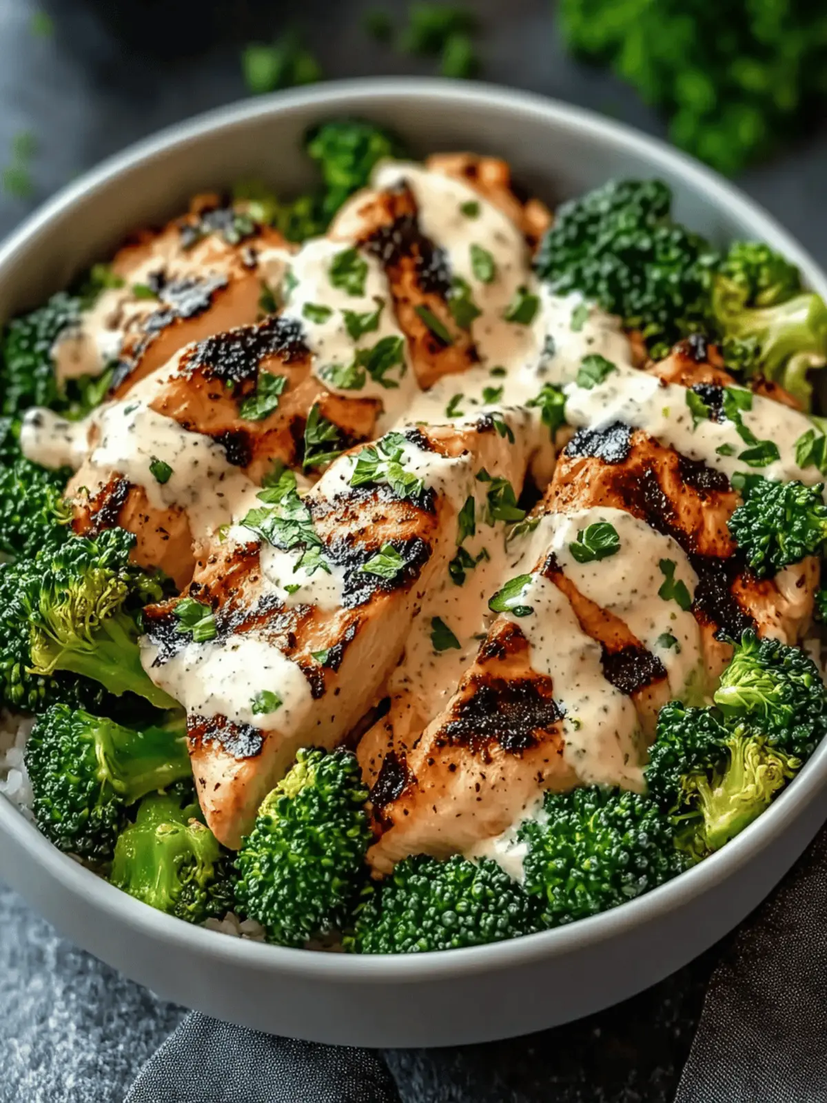 Grilled Chicken & Broccoli Bowls with Creamy Garlic Bliss 2 Grilled Chicken & Broccoli Bowls with Creamy Garlic Sauce