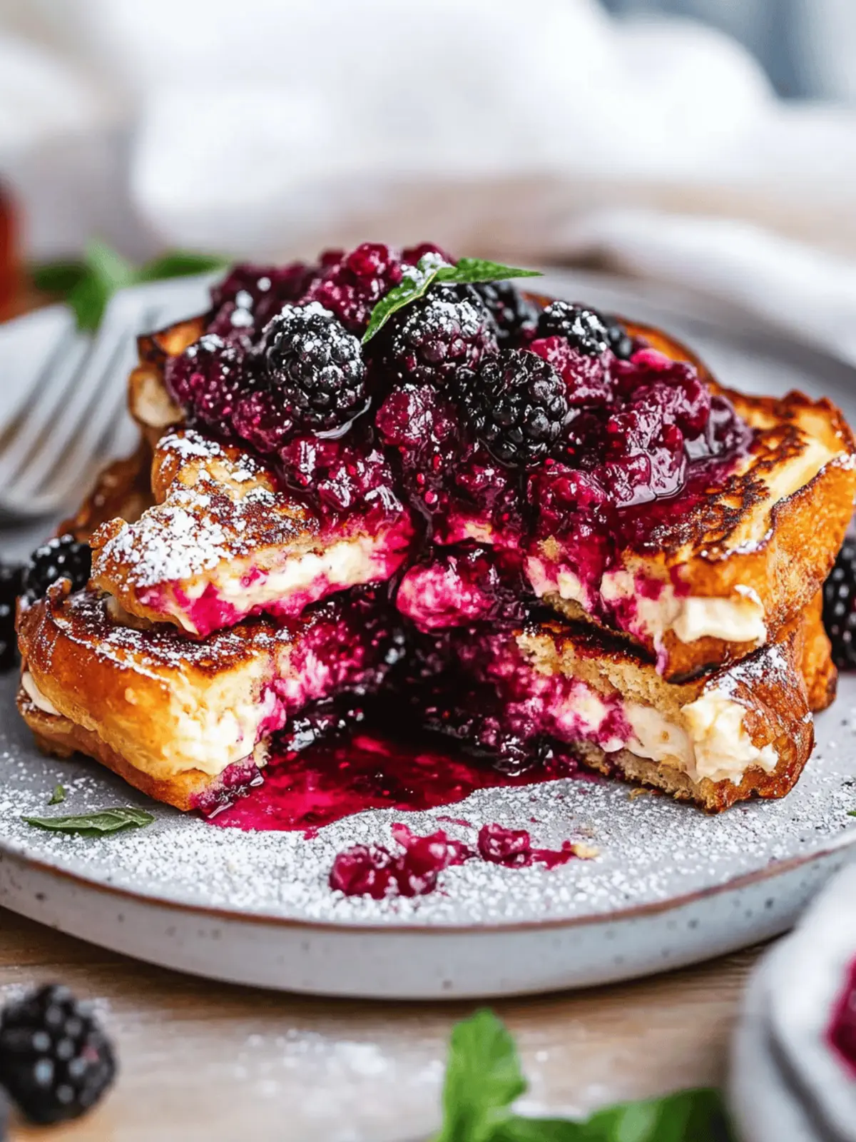 Cream Cheese Stuffed Blackberry Compote French Toast