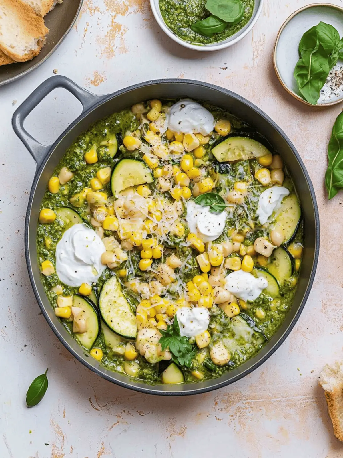 Pesto Courgette Corn and Butterbeans (Vegan High-Protein)