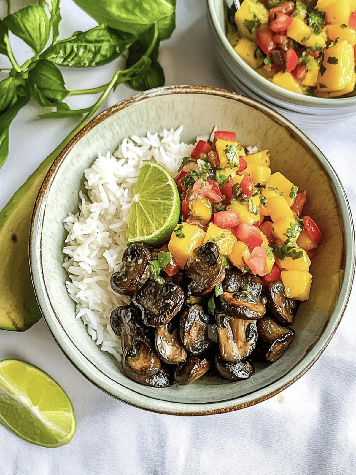 Jerk Mushrooms with Mango Salsa and Coconut Rice