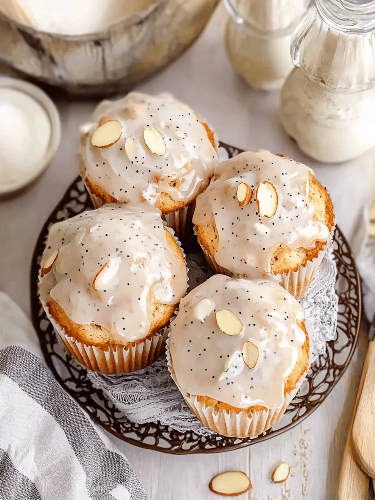 Glazed Almond Poppy Seed Muffins Topped With Poppyseed Glaze