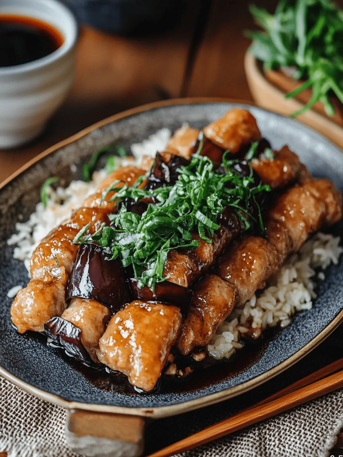 Ginger Pork Rolls with Eggplant