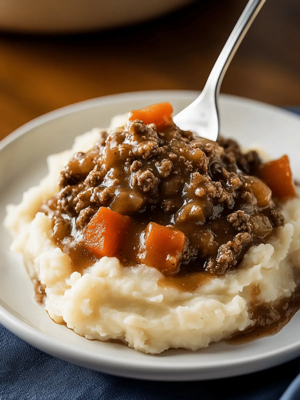 Ground Beef and Gravy Over Mashed Potatoes