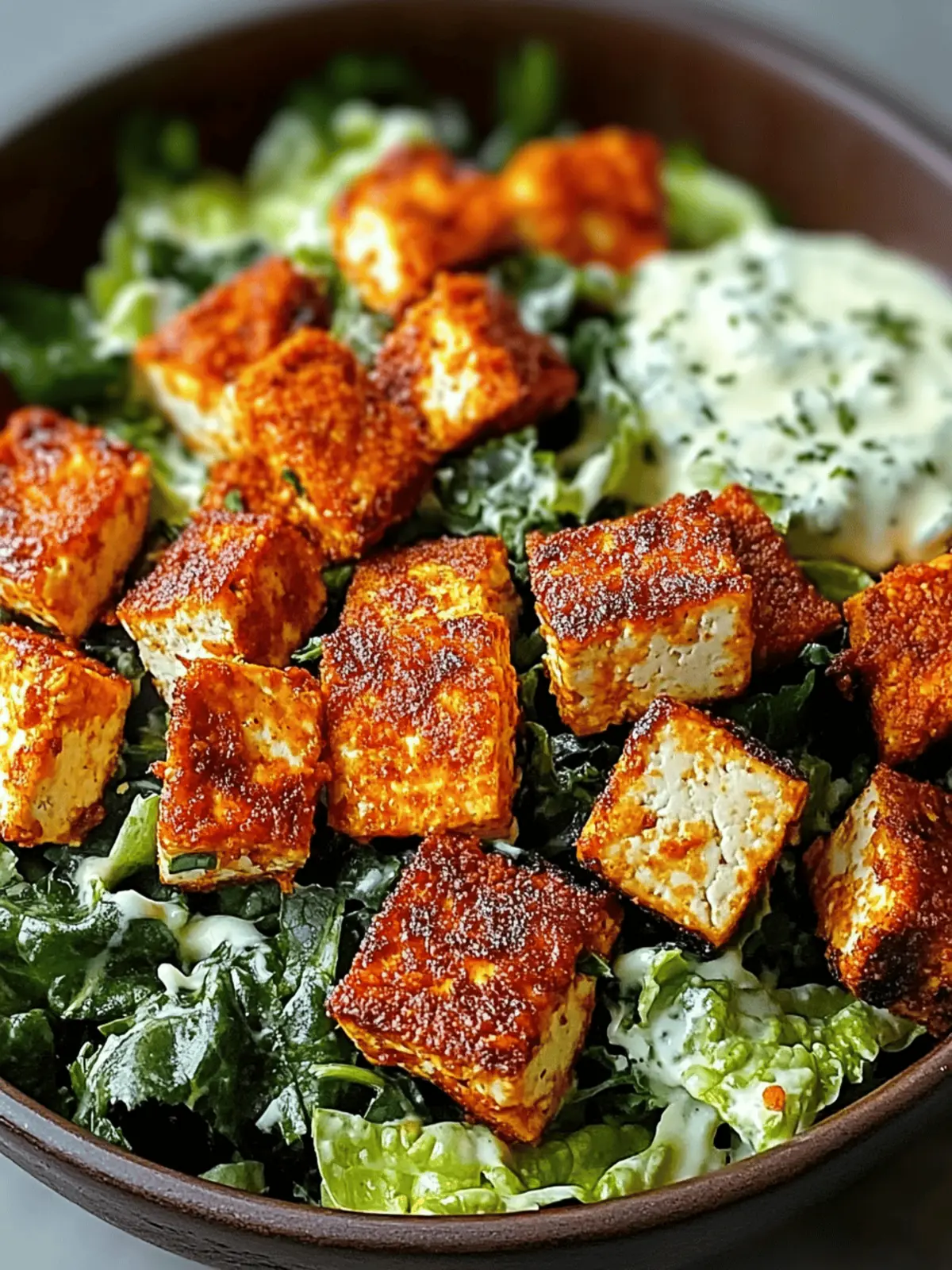 Crispy Buffalo Tofu Caesar Salad