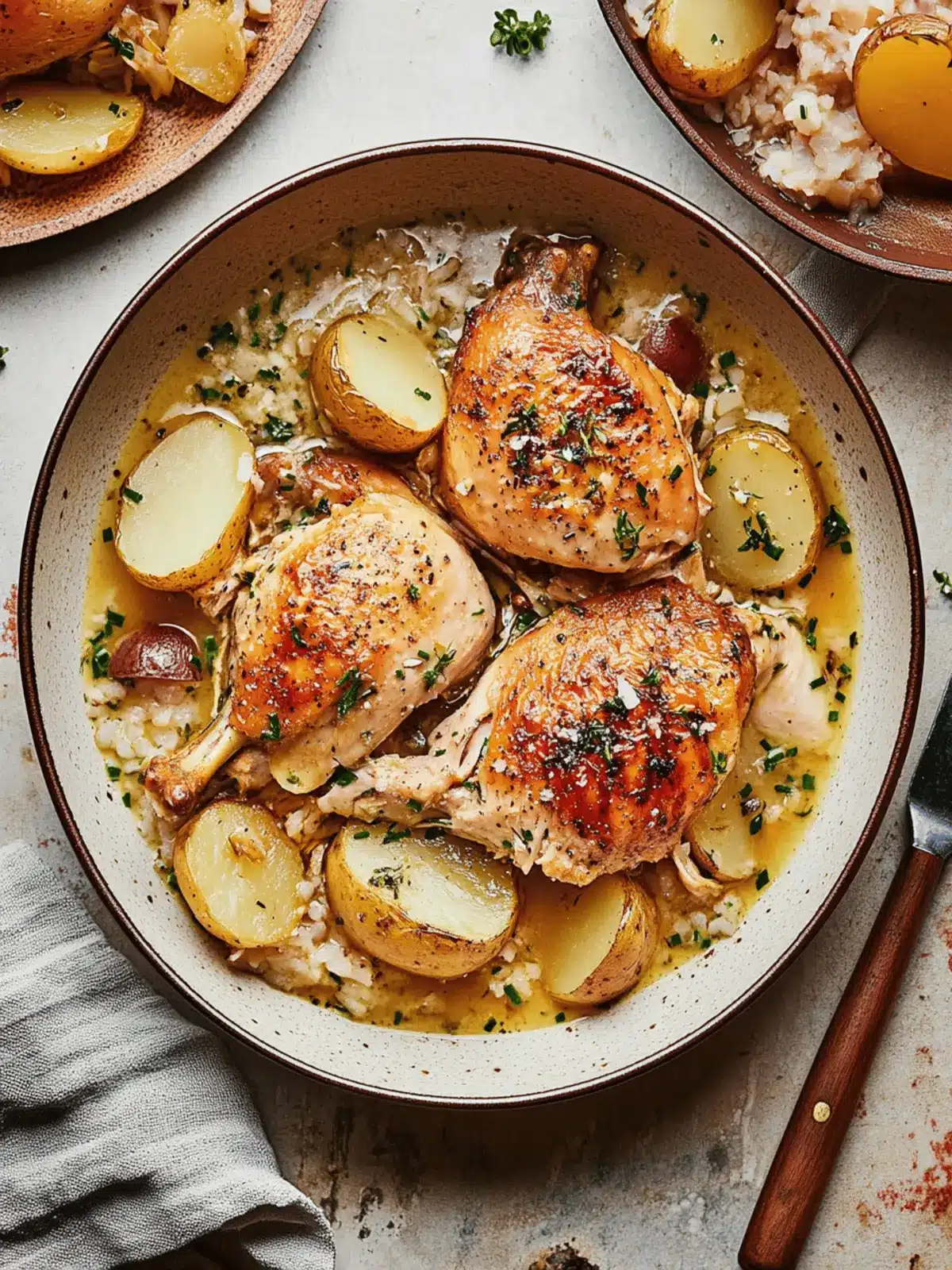 Braised Chicken with Potatoes and Chive Butter Sauce