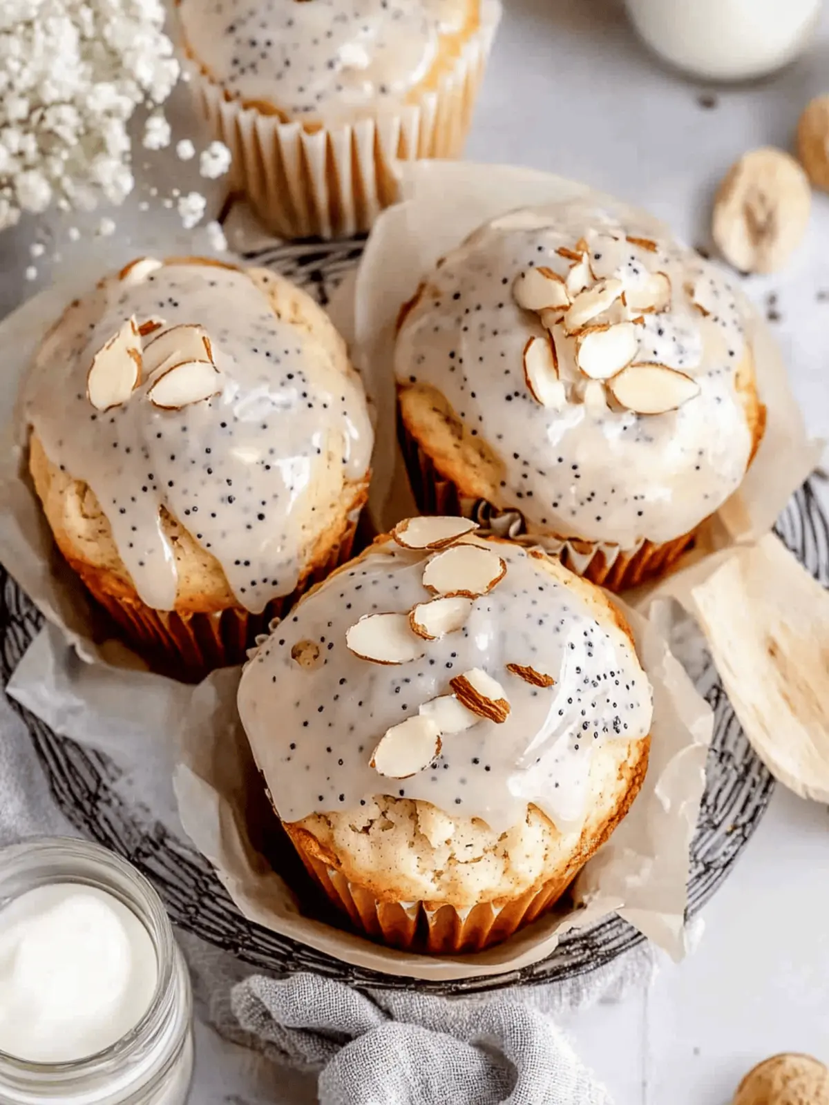 Glazed Almond Poppy Seed Muffins Topped With Poppyseed Glaze