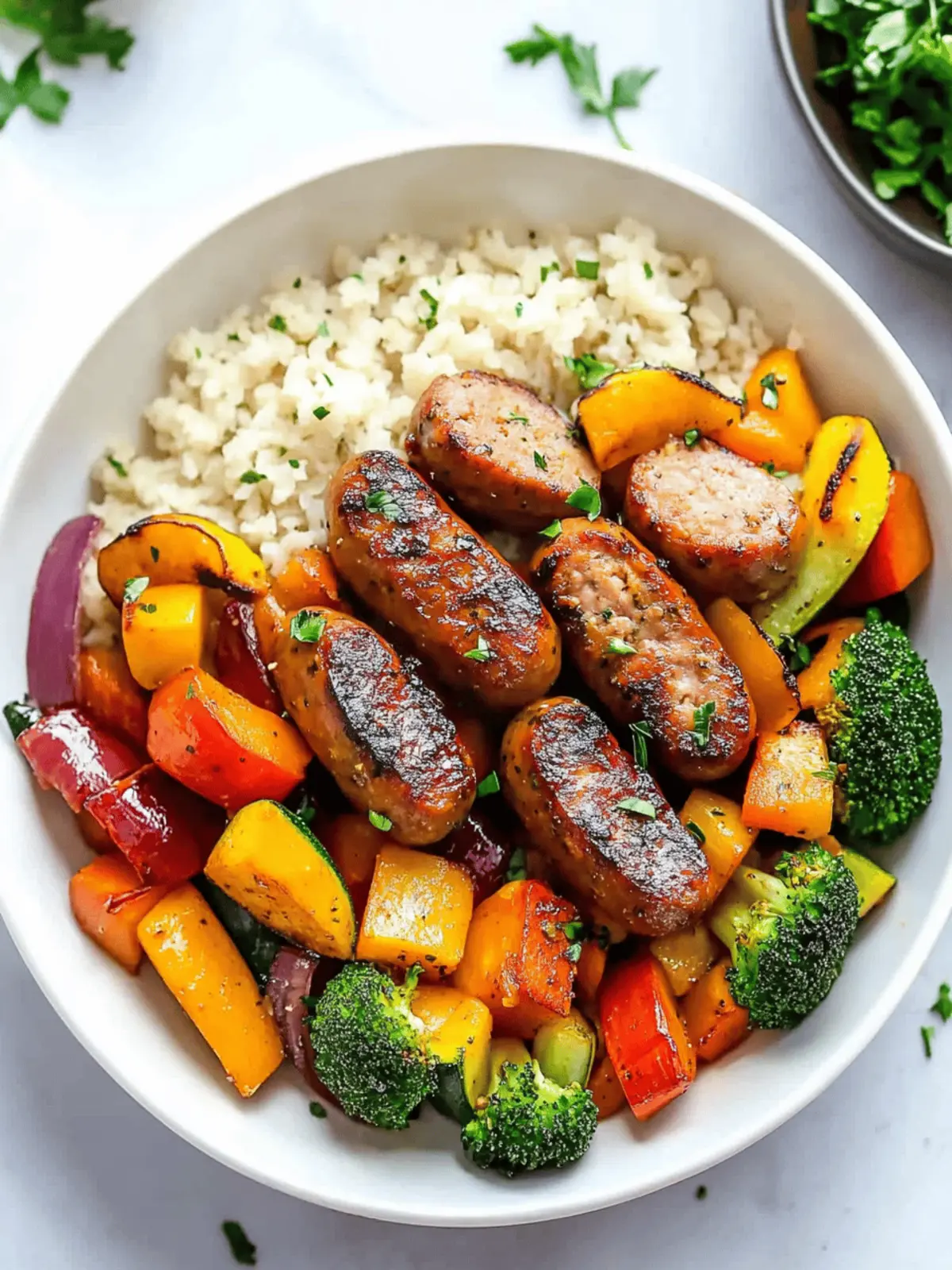 10 Minute Air Fryer Chicken Sausage and Veggies