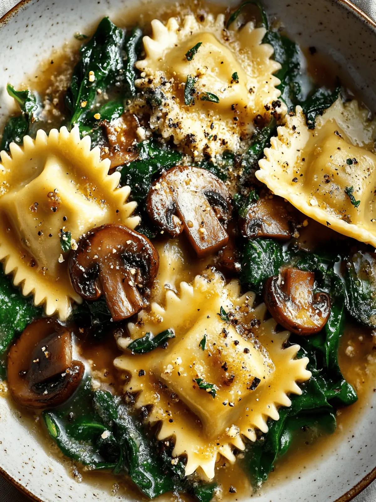 Mushroom Ravioli with Spinach