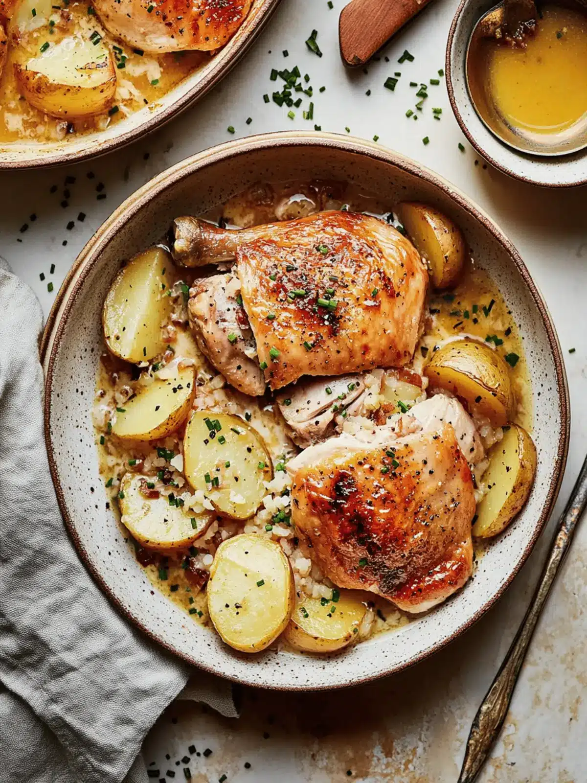 Braised Chicken with Potatoes and Chive Butter Sauce