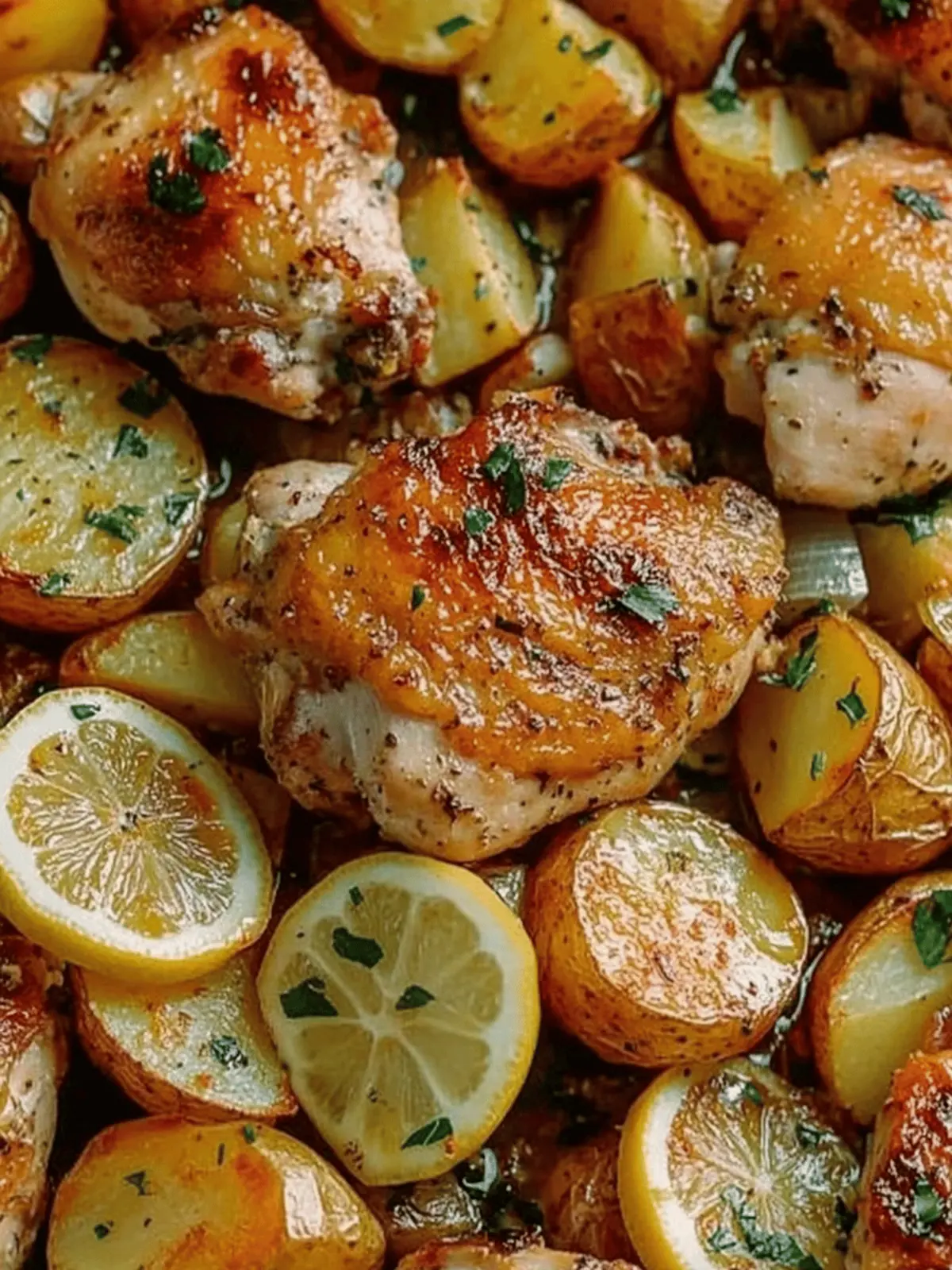 Savory Roasted Lemon Chicken Thighs with Tender Potatoes 4 Roasted Lemon Chicken Thighs with Potatoes
