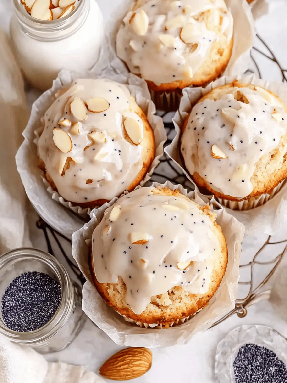 Glazed Almond Poppy Seed Muffins Topped With Poppyseed Glaze