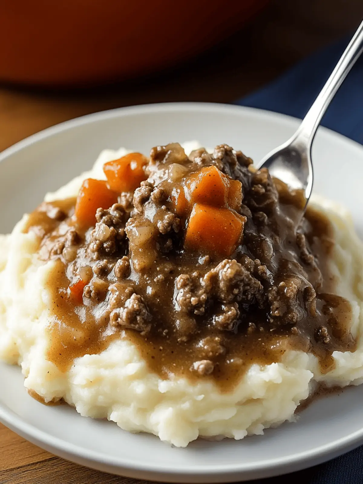Ground Beef and Gravy Over Mashed Potatoes