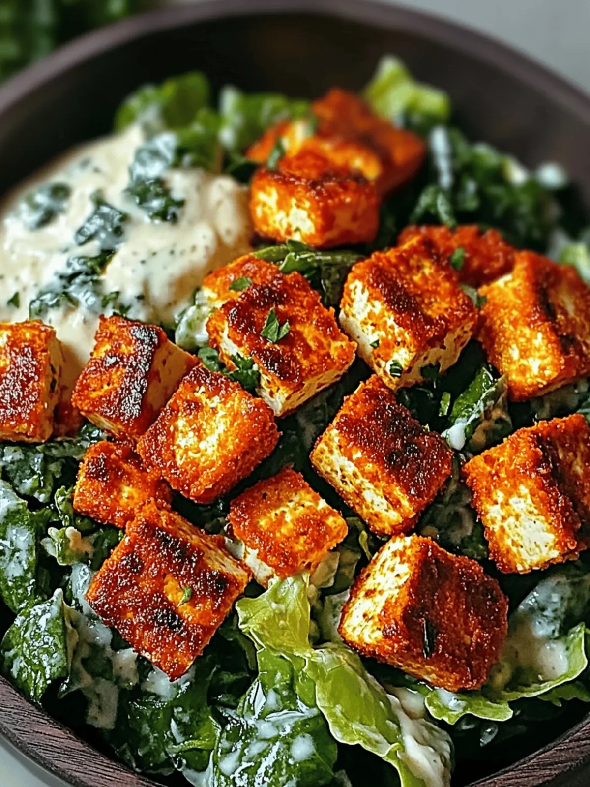 Crispy Buffalo Tofu Caesar Salad