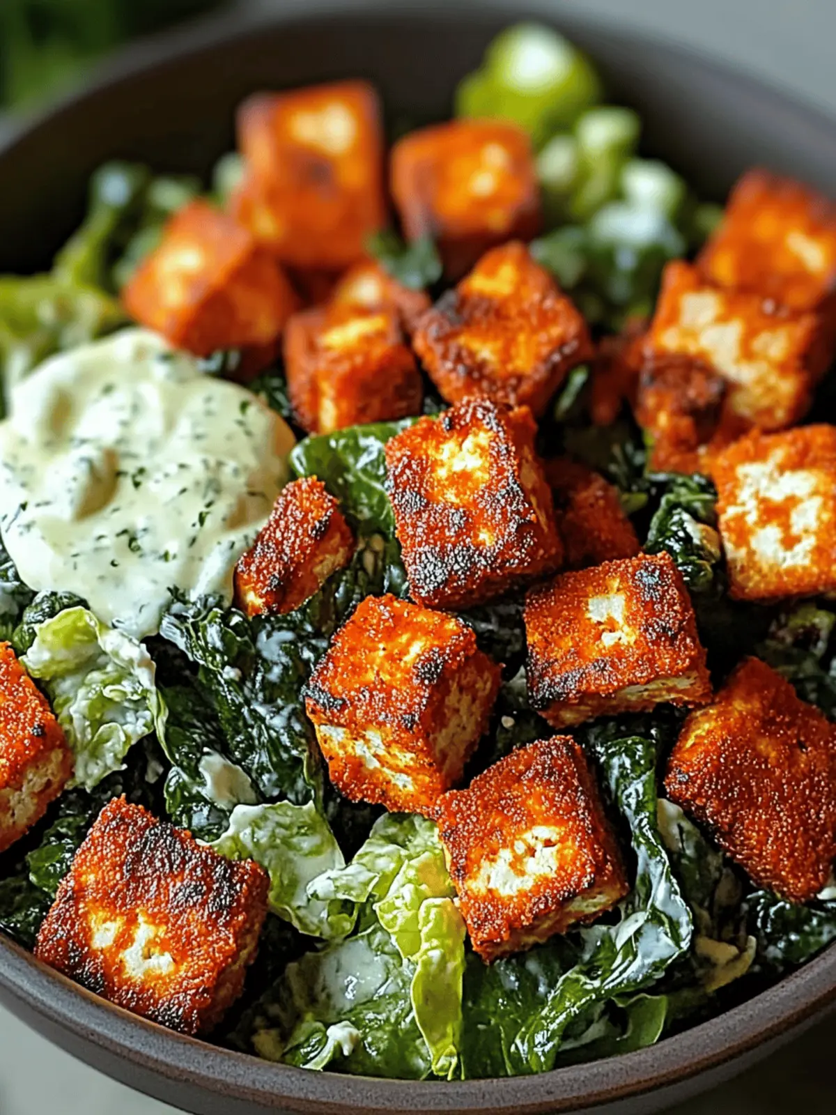 Crispy Buffalo Tofu Caesar Salad