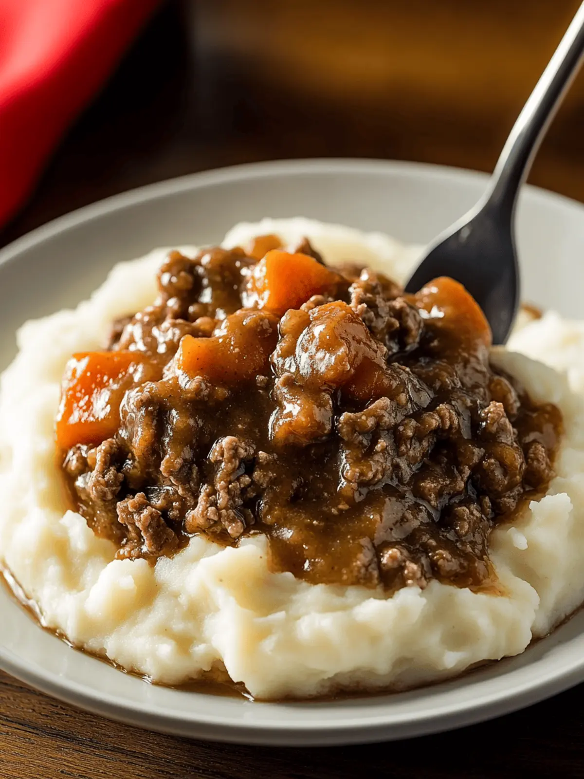 Ground Beef and Gravy Over Mashed Potatoes