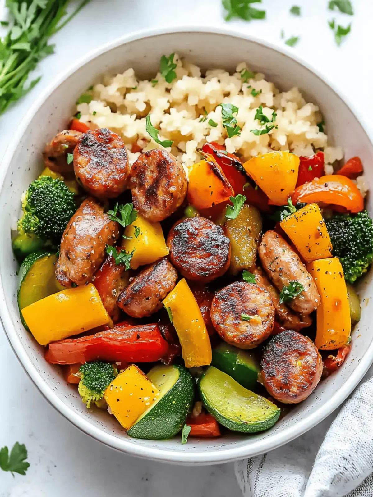 10 Minute Air Fryer Chicken Sausage and Veggies