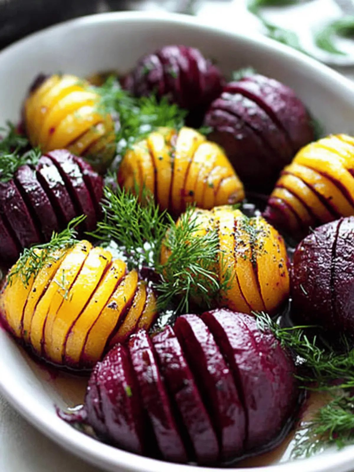 Delicious Roasted Hasselback Beets with Fresh Dill Dressing 3 Roasted Hasselback Beets with Dill Dressing